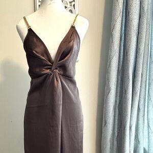 Express- Brown Dress with Gold Chain Straps